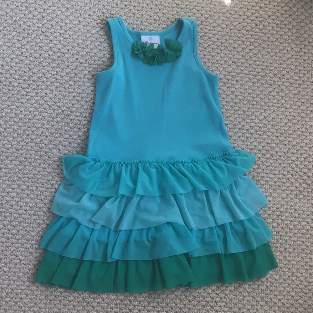 Hanna Andersson blue and green girls dress.